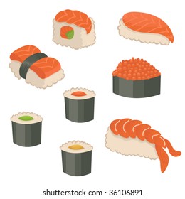 Vector cute sushi set