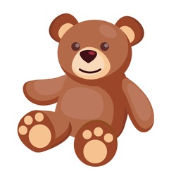 Vector Cute Teddy Bear Baby Toy. Nice Funny Brown Animal Toy For Kindergarten Infant Children. Kids Education And Development Objects. Flat Isolated Illustration On White Background.