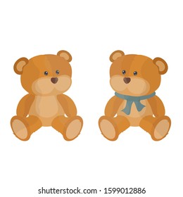 Vector cute teddy bear children's toy. A nice fun brown animal toy for babies kindergarten. Objects of education and development of children. Flat isolated illustration on white background.