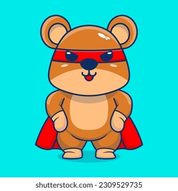 Vector cute teddy bear super hero cartoon vector icon illustration