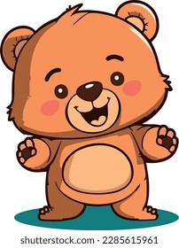 vector cute teddy bear waving hand cartoon icon illustration