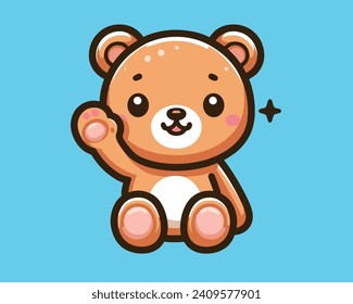 vector cute teddy bear waving hand cartoon icon illustration