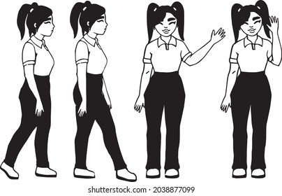 Vector cute teenage girl, smile and say hello