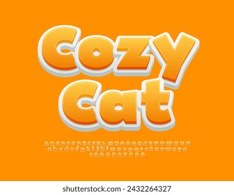 Vector cute template Cozy Cat with Warm Yellow Font. Modern style Alphabet Letters and Numbers.