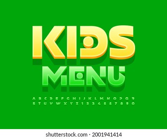 Vector cute template Kids Menu. Creative green Font. Abstract style Alphabet Letters and Numbers set