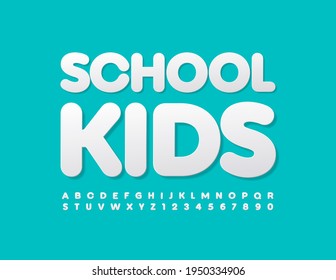 Vector cute template School KIds with Modern White Font. Paper Alphabet Letters and Numbers set