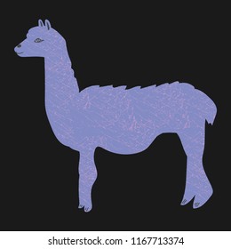 Vector cute textured lama on black background