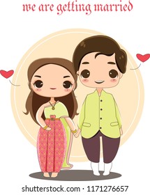 Vector Of Cute Thai Wedding Couple On Traditional Dress