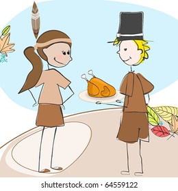 Vector cute Thanksgiving kids illustration