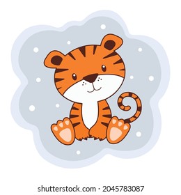 Vector Cute Tiger, Cute Animal Character Idea For Kids And Toddlers For Print And T-shirt, Greeting Cards, Baby Wall Art, Postcards