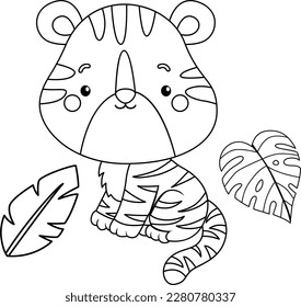 a vector of a cute tiger in black and white coloring
