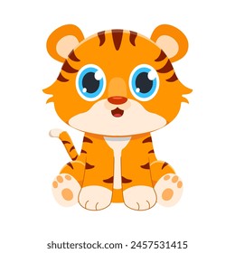 Vector cute tiger cartoon character illustration flat design