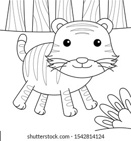 Vector cute Tiger cartoon illustration design for coloring book.