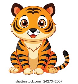 Vector of cute tiger cartoon sitting on white