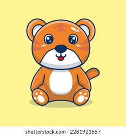 Ilustración de la caricatura del vector lindo tigre sentado