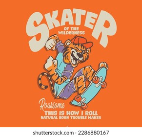 vector cute tiger skateboarding design