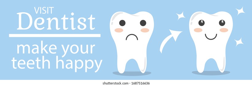 vector cute tooth teeth white happy and sad smile medical dentist art design with text dentist's day 