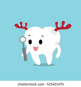 Vector of cute tooth wearing the reindeer horn