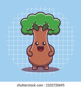 Vector cute tree character. Flat cartoon style. Isolated tree mascot concept. Suitable for stickers, logos, icons, web landing pages, and more.