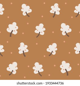 Vector cute tree motif illustration seamless repeat pattern