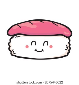 Vector cute Tuna sushi boy on white background, chubby character cartoon Tuna sushi.