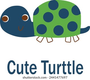 vector  cute turtle cartoon Illustration. Funny green adorable wise tortoise walking on white background .very beautiful animal