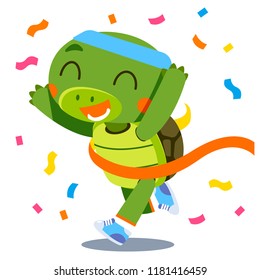 Vector cute turtle character running isolated on white background