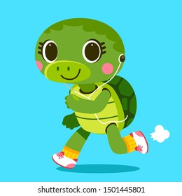 Vector cute turtle runner character running