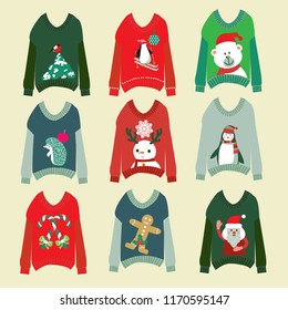 vector cute ugly christmas sweaters set sweater party collection for invitation