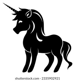 Vector cute unicorn black silhouette