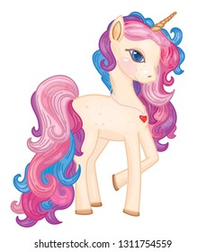 Vector cute  unicorn cartoon.