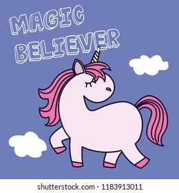 Vector cute unicorn cartoon doodle, vector illustration