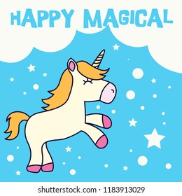 Vector cute unicorn cartoon doodle, vector illustration