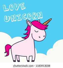 Vector cute unicorn cartoon doodle, vector illustration