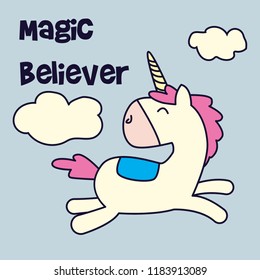 Vector cute unicorn cartoon doodle, vector illustration