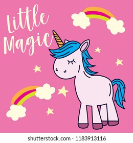 Vector cute unicorn cartoon doodle, vector illustration