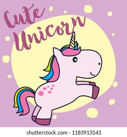 Vector cute unicorn cartoon doodle, vector illustration