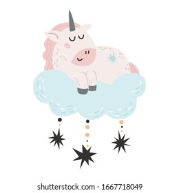 Vector Cute Unicorn. Carácter gracioso para los niños. Elemento aislado para pegatinas, tarjetas, invitaciones y afiches Carácter gracioso para niños. Elemento aislado para pegatinas, tarjetas, invitaciones y carteles