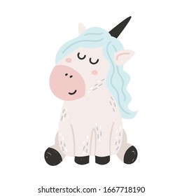 Vektorillustration Cute Unicorn. Ein lustiger Charakter für Kinder. Einziges Element für Aufkleber, Karten, Einladungen und Plakate Funny Charakter für Kinder. Einzelnes Element für Aufkleber, Karten, Einladungen und Poster