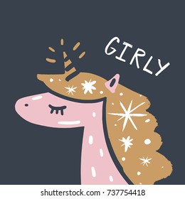 Vector cute unicorn and inscription. Label, poster, postcard, print, illustration and other.