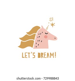 Vector cute unicorn. Label, sticker, print, poster, postcard, elements for design and other.