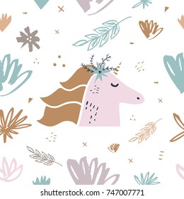 Vector cute unicorn and pattern. Poster, postcard, stickers, print, illustration, elements for design and other.
