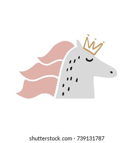 Vector cute unicorn princess. Sticker, print, element for design and other.
