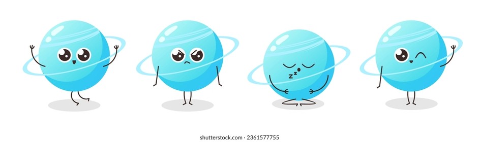 Vector cute uranus set kinds of pose angry, sleep, say hi, and happy cute uranus illustration