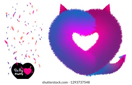 Vector Cute Valentine post card with violet pink fluffy devil heart