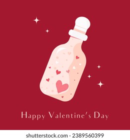 Vector cute Valentine's Day greeting card with a bottle of love potion.
