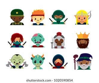 Vector cute  videogame characters set colorful isolated