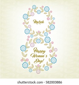 Vector - Cute vintage floral holiday cards set. 8 shape with flowers and leaves. Beautiful background cards for greeting, invitation, greeting with women's day, 8 march. Spring holiday.