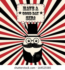Vector cute vintage style cartoon character, with top hat background Illustration
