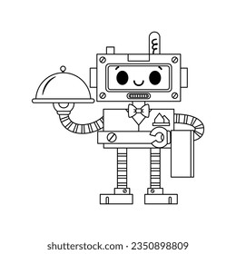 vector cute waiter robot cartoon illustration isolated